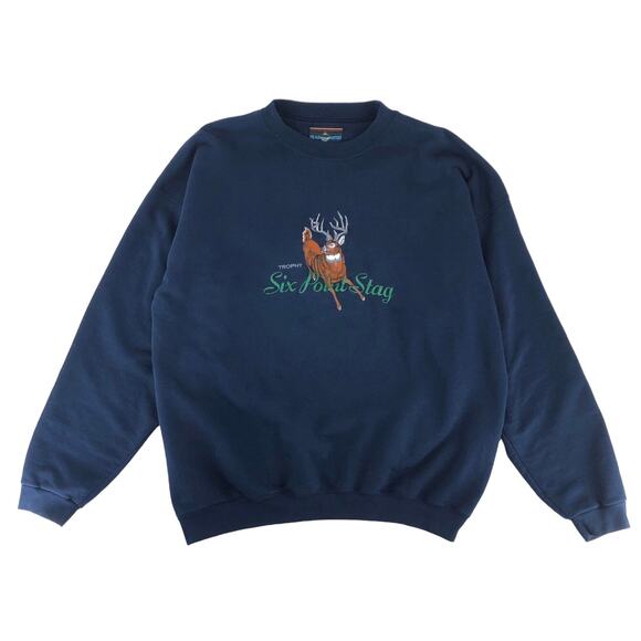Y2K Deer Trophy Six Point Stag crewneck sweatshirt vintage - Picture 1 of 7